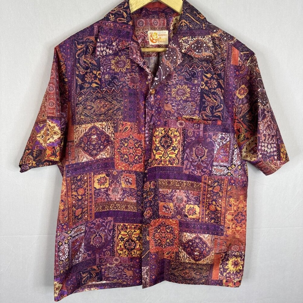 Iolani McInerny Hawaii Vintage Tapestry Art Print Aloha Shirt‎ M Covered Buttons